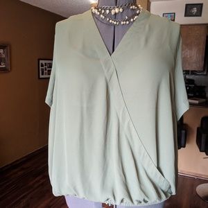 Green Faux Wrap Blouse